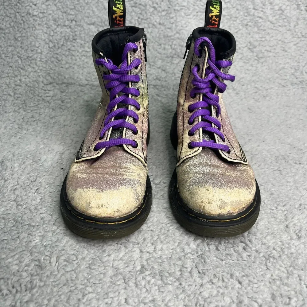 Doc‎ Martens 1460 Boots 8 Eye Youth Size 13 Dr Martens Glitter Silver & Purple